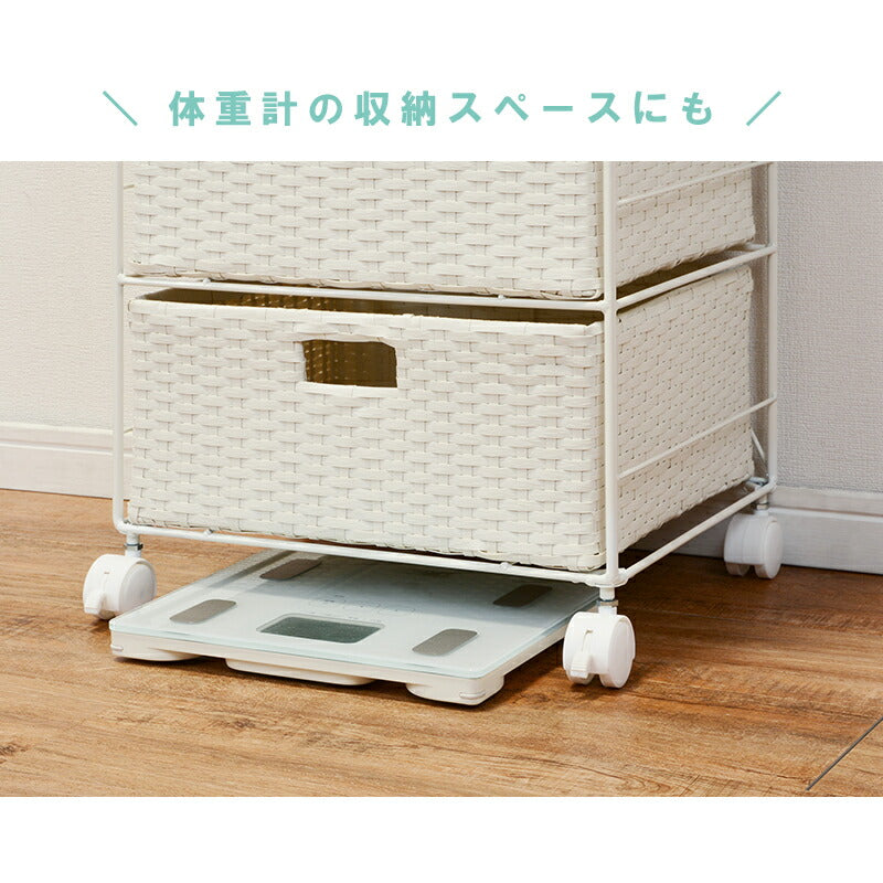 ランドリーラック 4段 幅40.5cm ラタン調 完成品 収納 かご カゴ 籠 棚 すき間収納 スリム ランドリーバスケット キャスター ランドリーチェスト 洗面所 サニタリー 脱衣所(代引不可)