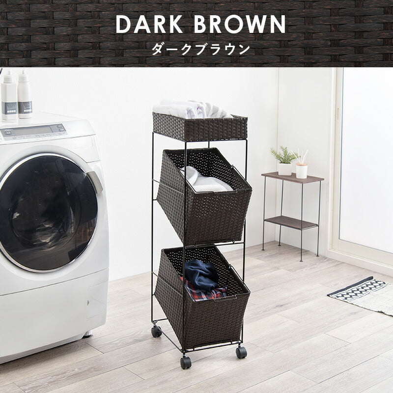 ランドリーラック 2杯 引き出し 幅28cmラタン調 完成品 収納 かご カゴ 籠 棚 すき間収納 スリム ランドリーバスケット キャスター ランドリーチェスト 洗面所 サニタリー 脱衣所(代引不可)