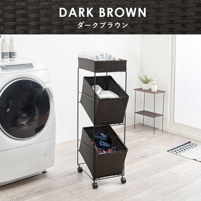 ランドリーラック 2杯 引き出し 幅28cmラタン調 完成品 収納 かご カゴ 籠 棚 すき間収納 スリム ランドリーバスケット キャスター ランドリーチェスト 洗面所 サニタリー 脱衣所(代引不可)