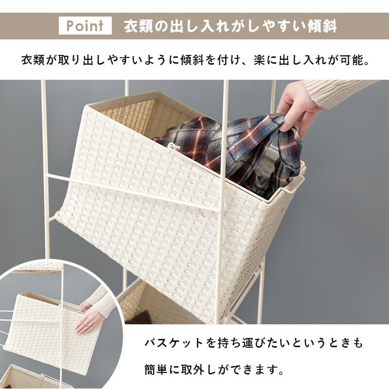 ランドリーラック 2杯 引き出し 幅28cmラタン調 完成品 収納 かご カゴ 籠 棚 すき間収納 スリム ランドリーバスケット キャスター ランドリーチェスト 洗面所 サニタリー 脱衣所(代引不可)
