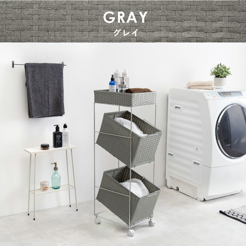 ランドリーラック 2杯 引き出し 幅28cmラタン調 完成品 収納 かご カゴ 籠 棚 すき間収納 スリム ランドリーバスケット キャスター ランドリーチェスト 洗面所 サニタリー 脱衣所(代引不可)