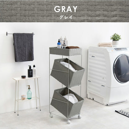 ランドリーラック 2杯 引き出し 幅28cmラタン調 完成品 収納 かご カゴ 籠 棚 すき間収納 スリム ランドリーバスケット キャスター ランドリーチェスト 洗面所 サニタリー 脱衣所(代引不可)