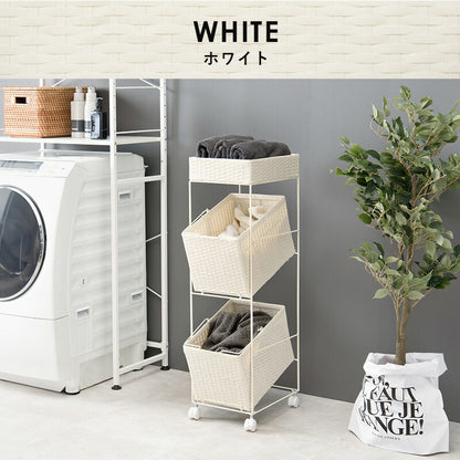 ランドリーラック 2杯 引き出し 幅28cmラタン調 完成品 収納 かご カゴ 籠 棚 すき間収納 スリム ランドリーバスケット キャスター ランドリーチェスト 洗面所 サニタリー 脱衣所(代引不可)