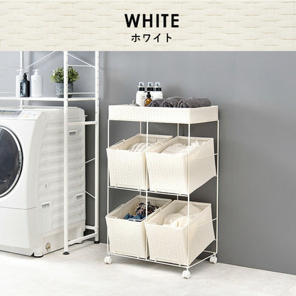 ランドリーラック 4杯 引き出し 幅56cmラタン調 完成品 収納 かご カゴ 籠 棚 すき間収納 スリム ランドリーバスケット キャスター ランドリーチェスト 洗面所 サニタリー 脱衣所(代引不可)