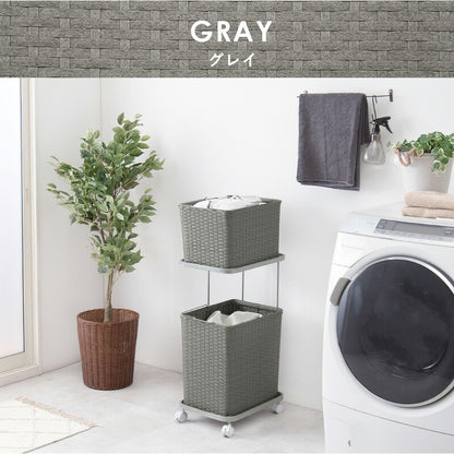 ランドリーラック ランドリーワゴン 2段 幅30cm ラタン調 完成品 収納 かご カゴ 籠 棚 すき間収納 スリム ランドリーバスケット キャスター ランドリーチェスト 洗面所 サニタリー 脱衣所(代引不可)