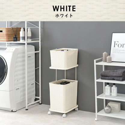 ランドリーラック ランドリーワゴン 2段 幅30cm ラタン調 完成品 収納 かご カゴ 籠 棚 すき間収納 スリム ランドリーバスケット キャスター ランドリーチェスト 洗面所 サニタリー 脱衣所(代引不可)