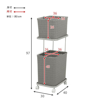 ランドリーラック ランドリーワゴン 2段 幅30cm ラタン調 完成品 収納 かご カゴ 籠 棚 すき間収納 スリム ランドリーバスケット キャスター ランドリーチェスト 洗面所 サニタリー 脱衣所(代引不可)