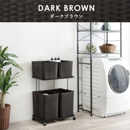 ランドリーラック ランドリーワゴン 2段 幅60cm ラタン調 完成品 収納 かご カゴ 籠 棚 すき間収納 スリム ランドリーバスケット キャスター ランドリーチェスト 洗面所 サニタリー 脱衣所(代引不可)