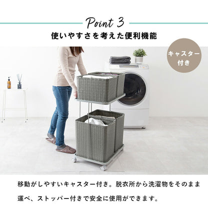 ランドリーラック ランドリーワゴン 2段 幅60cm ラタン調 完成品 収納 かご カゴ 籠 棚 すき間収納 スリム ランドリーバスケット キャスター ランドリーチェスト 洗面所 サニタリー 脱衣所(代引不可)