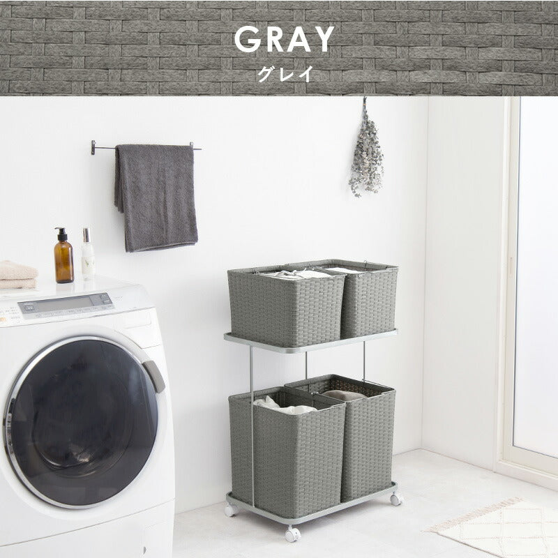 ランドリーラック ランドリーワゴン 2段 幅60cm ラタン調 完成品 収納 かご カゴ 籠 棚 すき間収納 スリム ランドリーバスケット キャスター ランドリーチェスト 洗面所 サニタリー 脱衣所(代引不可)