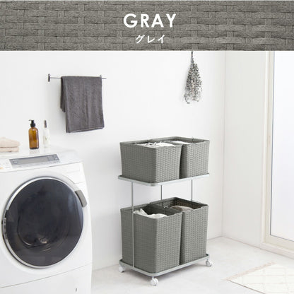ランドリーラック ランドリーワゴン 2段 幅60cm ラタン調 完成品 収納 かご カゴ 籠 棚 すき間収納 スリム ランドリーバスケット キャスター ランドリーチェスト 洗面所 サニタリー 脱衣所(代引不可)