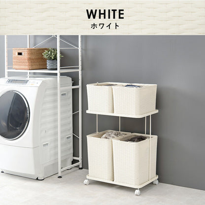 ランドリーラック ランドリーワゴン 2段 幅60cm ラタン調 完成品 収納 かご カゴ 籠 棚 すき間収納 スリム ランドリーバスケット キャスター ランドリーチェスト 洗面所 サニタリー 脱衣所(代引不可)