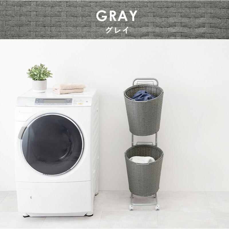 ランドリーラック 2段 幅35 ラタン調 完成品 収納 かご カゴ 籠 棚 すき間収納 スリム ランドリーバスケット キャスター ランドリーチェスト 洗面所 サニタリー 脱衣所(代引不可)