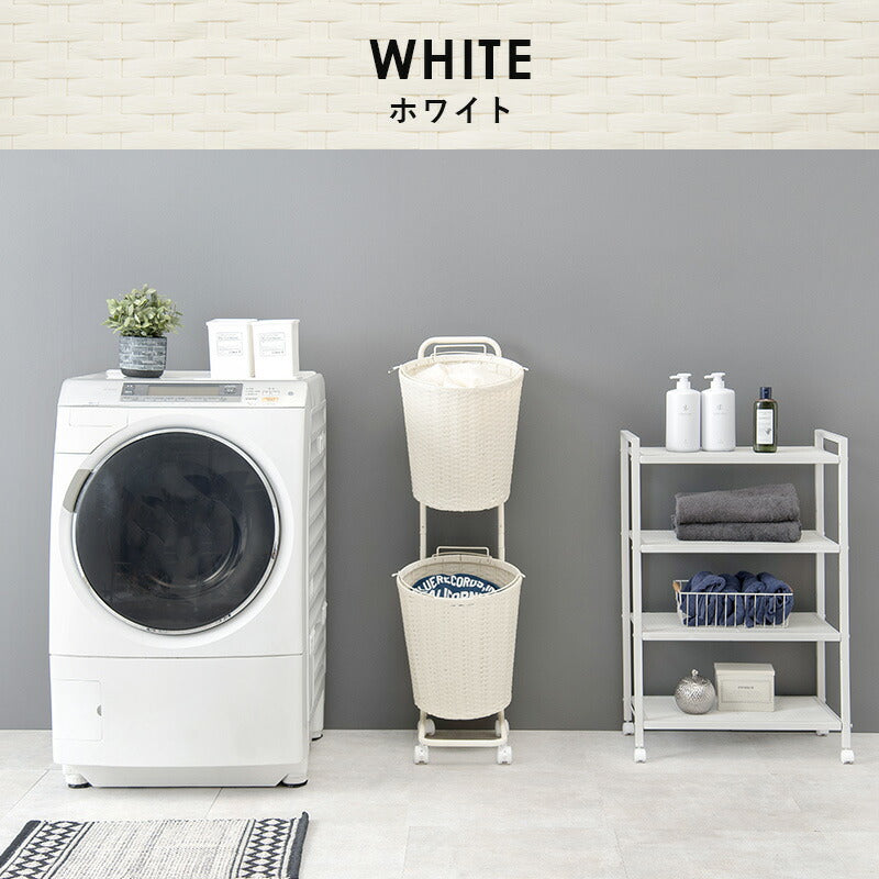ランドリーラック 2段 幅35 ラタン調 完成品 収納 かご カゴ 籠 棚 すき間収納 スリム ランドリーバスケット キャスター ランドリーチェスト 洗面所 サニタリー 脱衣所(代引不可)