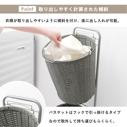 ランドリーラック 2段 幅35 ラタン調 完成品 収納 かご カゴ 籠 棚 すき間収納 スリム ランドリーバスケット キャスター ランドリーチェスト 洗面所 サニタリー 脱衣所(代引不可)