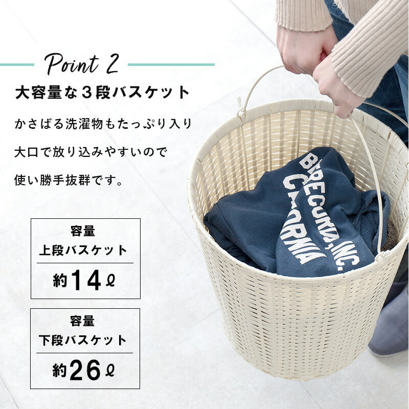 ランドリーラック 3段 幅35 ラタン調 完成品 収納 かご カゴ 籠 棚 すき間収納 スリム ランドリーバスケット キャスター ランドリーチェスト 洗面所 サニタリー 脱衣所(代引不可)