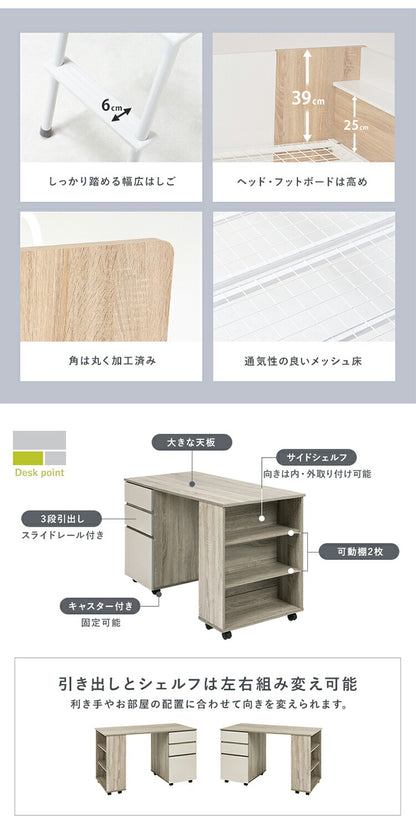 システムベッドデスク ベッド&デスク&ラック 3点セット システムベッド 子供部屋 収納 ロータイプ ロフトベッド シングルベッド 学習机 ランドセルラック(代引不可)