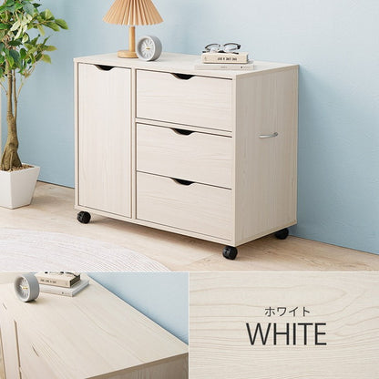 深型収納チェスト キャスター付き 北欧 幅80 奥行40 高さ67 3段 チェスト 扉収納 引き出し 引出し リビングチェスト リビングボード リビング収納 棚 ラック ナチュラル おしゃれ(代引不可)