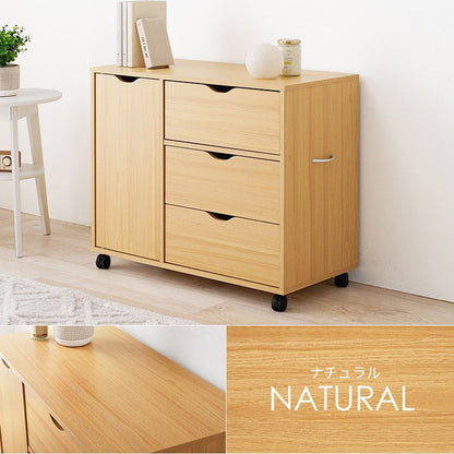 深型収納チェスト キャスター付き 北欧 幅80 奥行40 高さ67 3段 チェスト 扉収納 引き出し 引出し リビングチェスト リビングボード リビング収納 棚 ラック ナチュラル おしゃれ(代引不可)