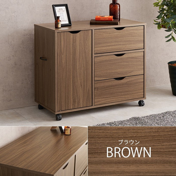 深型収納チェスト キャスター付き 北欧 幅80 奥行40 高さ67 3段 チェスト 扉収納 引き出し 引出し リビングチェスト リビングボード リビング収納 棚 ラック ナチュラル おしゃれ(代引不可)