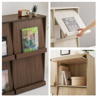 2台セット フラップ式 ディスプレイラック 連結可能 幅85 見せる収納×隠す収納 本棚 シェルフ マガジンラック A4 書類 ファイル CD DVD 収納 ラック カウンター下収納(代引不可)