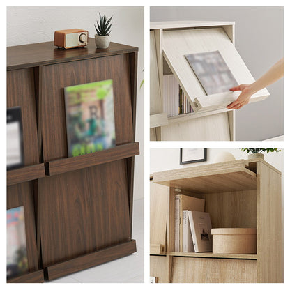 フラップ式 ディスプレイラック 幅85 見せる収納×隠す収納 本棚 シェルフ マガジンラック A4 書類 ファイル CD DVD 収納 ラック カウンター下収納 スリム 北欧 おしゃれ(代引不可)