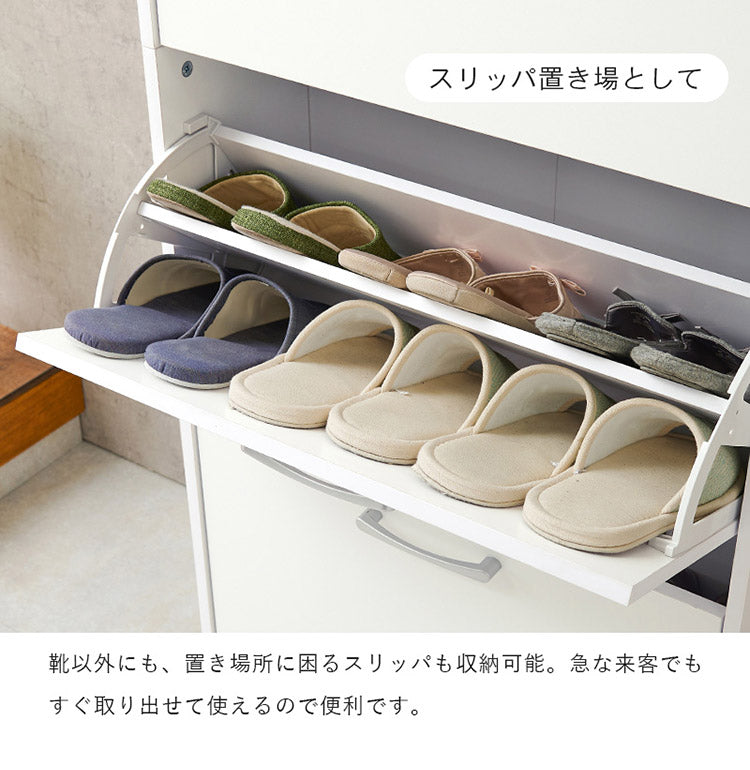 シューズラック 奥行24cm スリム 2段 最大12足収納 すっきり隠せる フラップ扉 玄関収納 引き出し付き シューズボックス 靴箱 下駄箱 スリムラック おしゃれ(代引不可)