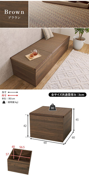 収納式 小上がり畳 60×60cm 高さ45cm 畳付き収納スツール 正方形 畳スツール ベンチ 畳ベッド 収納スツール 収納ボックス い草 萩原(代引不可)