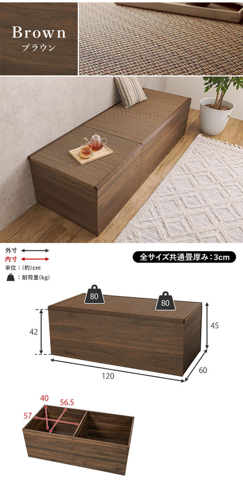 収納式 小上がり畳 120×60cm 高さ45cm 畳付き収納スツール 長方形 畳スツール ベンチ 畳ベッド 収納スツール 収納ボックス い草 萩原(代引不可)