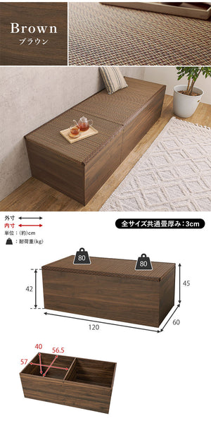 収納式 小上がり畳 120×60cm 高さ45cm 畳付き収納スツール 長方形 畳スツール ベンチ 畳ベッド 収納スツール 収納ボックス い草 萩原(代引不可)