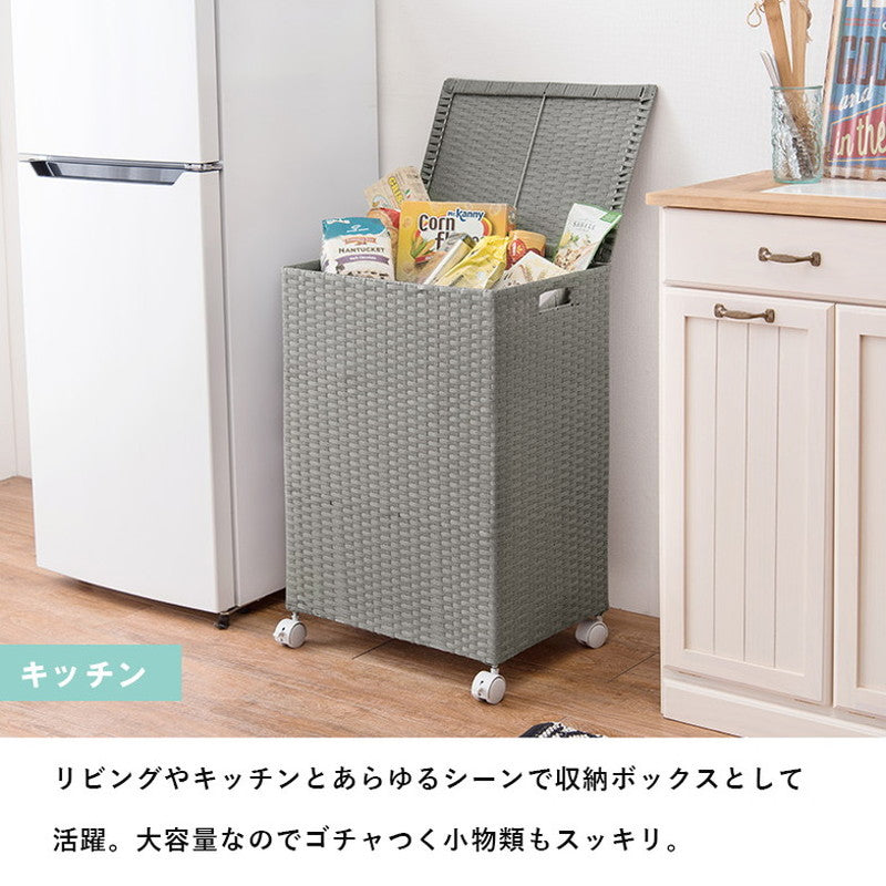 ランドリーボックス フタ付き 幅50cm ランドリーバスケット ラタン調 ランドリー収納 洗濯かご 収納ボックス おしゃれ シンプル 脱衣所 洗面所 キッチン リビング キャスター付き 縦型 大容量 防水(代引不可)
