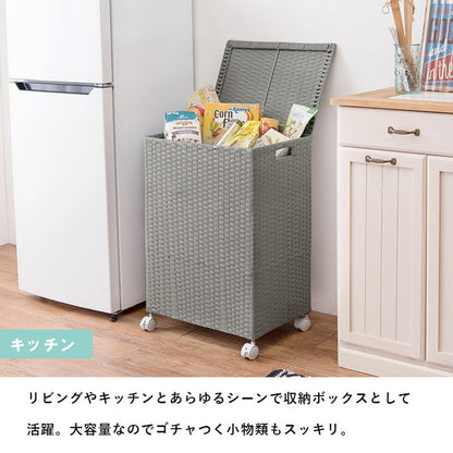 ランドリーボックス フタ付き 幅50cm ランドリーバスケット ラタン調 ランドリー収納 洗濯かご 収納ボックス おしゃれ シンプル 脱衣所 洗面所 キッチン リビング キャスター付き 縦型 大容量 防水(代引不可)