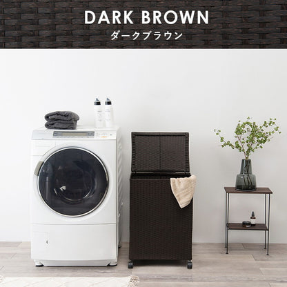 ランドリーボックス フタ付き 幅50cm ランドリーバスケット ラタン調 ランドリー収納 洗濯かご 収納ボックス おしゃれ シンプル 脱衣所 洗面所 キッチン リビング キャスター付き 縦型 大容量 防水(代引不可)