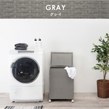 ランドリーボックス フタ付き 幅50cm ランドリーバスケット ラタン調 ランドリー収納 洗濯かご 収納ボックス おしゃれ シンプル 脱衣所 洗面所 キッチン リビング キャスター付き 縦型 大容量 防水(代引不可)