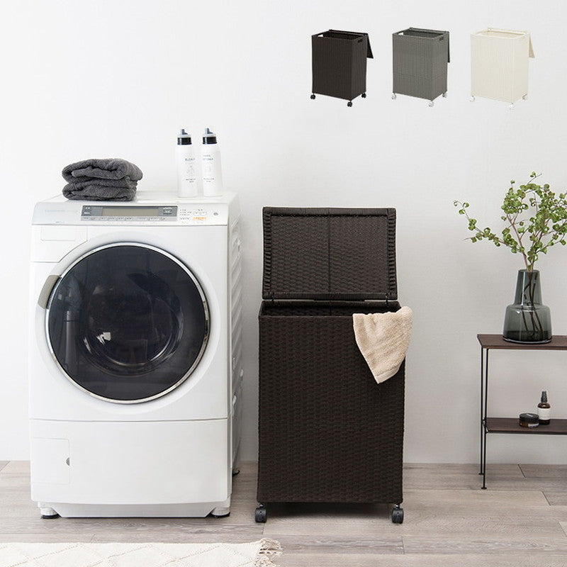 ランドリーボックス フタ付き 幅50cm ランドリーバスケット ラタン調 ランドリー収納 洗濯かご 収納ボックス おしゃれ シンプル 脱衣所 洗面所 キッチン リビング キャスター付き 縦型 大容量 防水(代引不可)