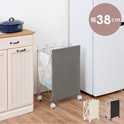 分別ごみ箱ラック 幅38cm ラタン調 ダストボックス 分別 キャスター付き ワイド おしゃれ シンプル キッチン リビング 脱衣所 洗面所 寝室 ラック 防水 北欧(代引不可)