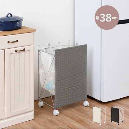 分別ごみ箱ラック 幅38cm ラタン調 ダストボックス 分別 キャスター付き ワイド おしゃれ シンプル キッチン リビング 脱衣所 洗面所 寝室 ラック 防水 北欧(代引不可)