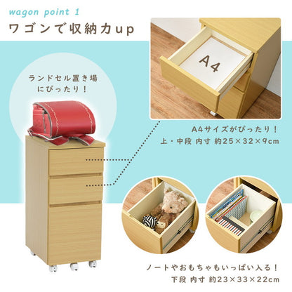 デスク&チェア&収納ワゴン 3点セット デスクセット チェア付き 収納付き チェスト付き リビング学習 学習机 学習デスク 勉強机 子ども部屋 子供部屋 おしゃれ(代引不可)