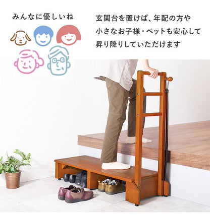 耐荷重100kg 手すり付き玄関踏み台 片側手すり 幅100cm 天然木 踏み台 頑丈 踏み台 ステップ 玄関 台 玄関踏み台 玄関ステップ 段差 昇降 玄関収納 つかまり 手すり(代引不可)