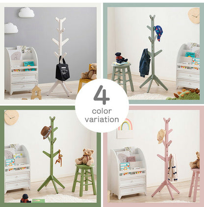 天然木のツリーハンガー 北欧 キッズ ポールハンガー ハンガーラック ハンガーポール ツリー型 子ども 子供 かわいい 可愛い 洋服掛け 子供部屋 収納 くすみカラー(代引不可)