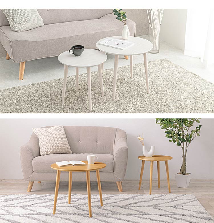 サイドテーブル 2個セット 円形 ネストテーブル 直径50/40 おしゃれ 丸 コンパクト ナイトテーブル 北欧 リビングテーブル ディスプレイ 玄関 白 韓国インテリア(代引不可)