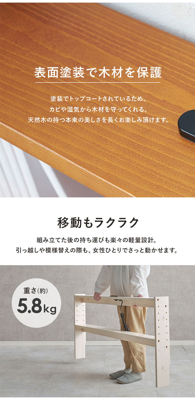 天然木 後付けヘッドボード 高さ調節式 ダブル 幅140cm コンセント付き 薄型 スリム 壁付け 可動棚式 ベッド用 ローベッド用 ヘッドボード 単品 本棚 ラック 書棚(代引不可)