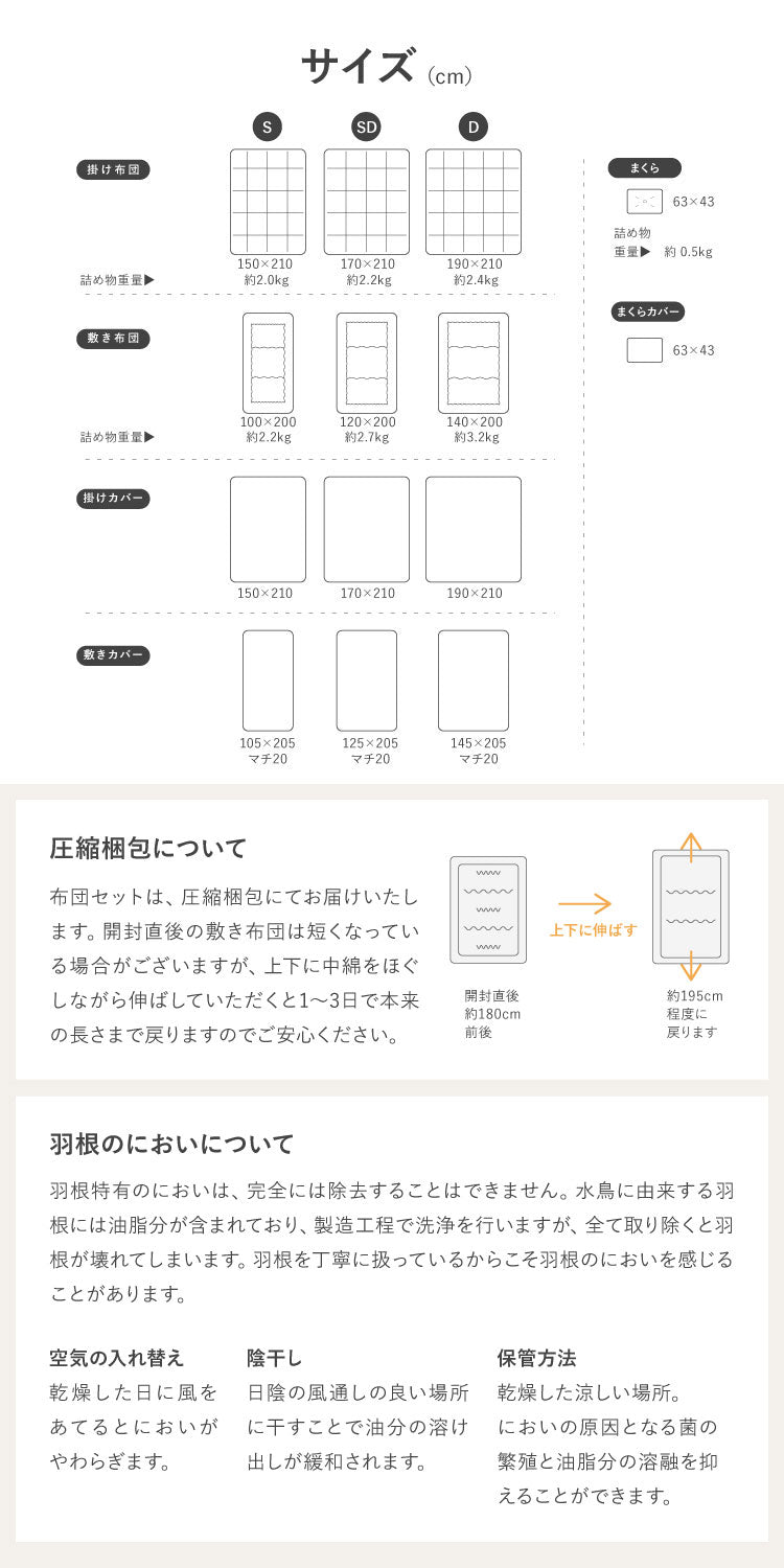 羽根布団セット 7点 セミダブル 増量スモールフェザー 羽根布団 吸湿 放湿 弾力性 軽量 通気性 ウレタン 中空わた敷布団 布団カバー3点セット付きカバー丸洗い可能 収納袋付き 圧縮梱包