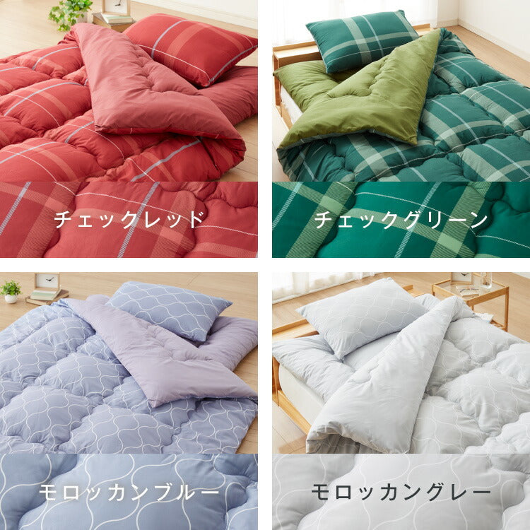 布団4点セット シングル 【Ever Clean】エヴァークリーン ほこりが出にくい 中空ポリエステル綿 洗える ピーチスキン 軽量 おしゃれ ふとんセット 組布団 掛布団 掛け布団 敷布団 敷き布団 枕 来客用