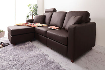 ソファ 3人掛け カウチソファ ソファー コーナーソファー 三人掛け カウチ L字 ヘッドレスト カバーリング 2.5人 オットマン付き 左右対応 ポケットコイル 北欧 モダン ファブリック ３人掛け PVC レザー ロータイプ(代引不可)