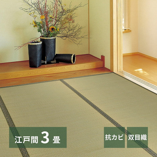 い草上敷き い草カーペット 柳川 やながわ 江戸間3畳 174×261cm 双目織り 和風 和室 無地 抗菌・防臭 萩原(代引不可)