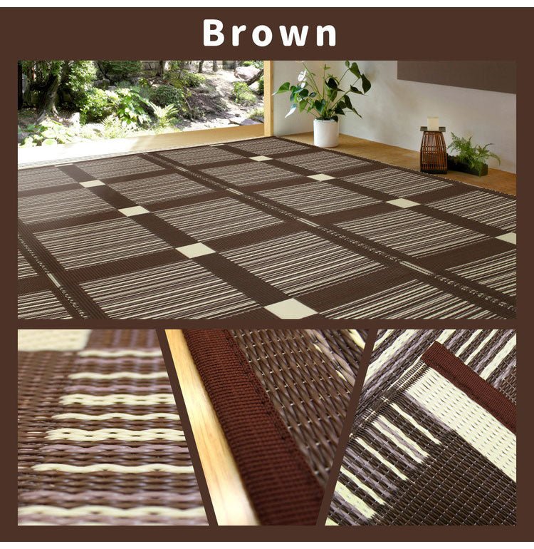 日本製 洗える い草風 PP花ござ 上敷 ガナッシュ 58間6帖 264×352 PP素材で水に強い 引っかき耐性 子供 ペット 上敷き 和風 和モダン ブラウン グリーン シンプル おしゃれ(代引不可)