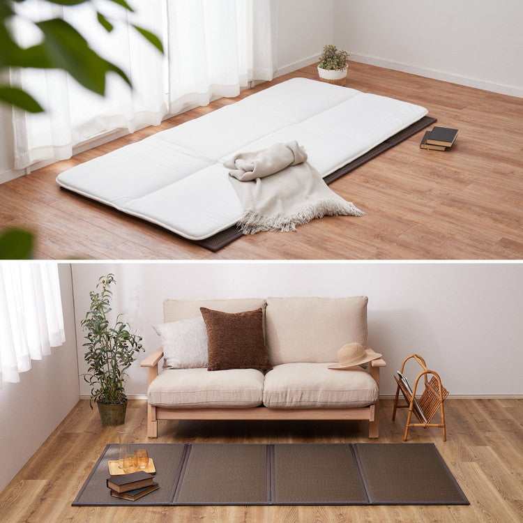 い草風 折りたたみマットレス 綾模様 約140×200cm ダブル い草風 畳マットレス 水拭きOK マットレス 置き畳(代引不可)