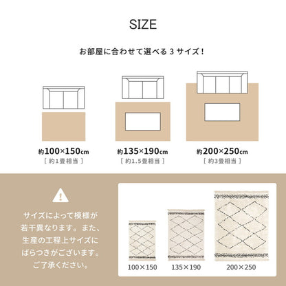 ベルギー製 ウィルトンラグ 135×190cm ベニワレン風 BOHO シャギーラグ 床暖房対応 大柄チェック モノトーン シック シャビー ラグ ラグマット カーペット おしゃれ(代引不可)