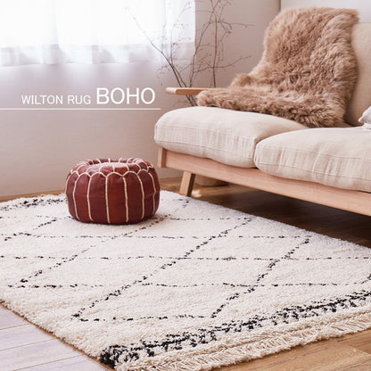 ベルギー製 ウィルトンラグ 100×150cm ベニワレン風 BOHO シャギーラグ 床暖房対応 大柄チェック モノトーン シック シャビー ラグ ラグマット カーペット おしゃれ(代引不可)